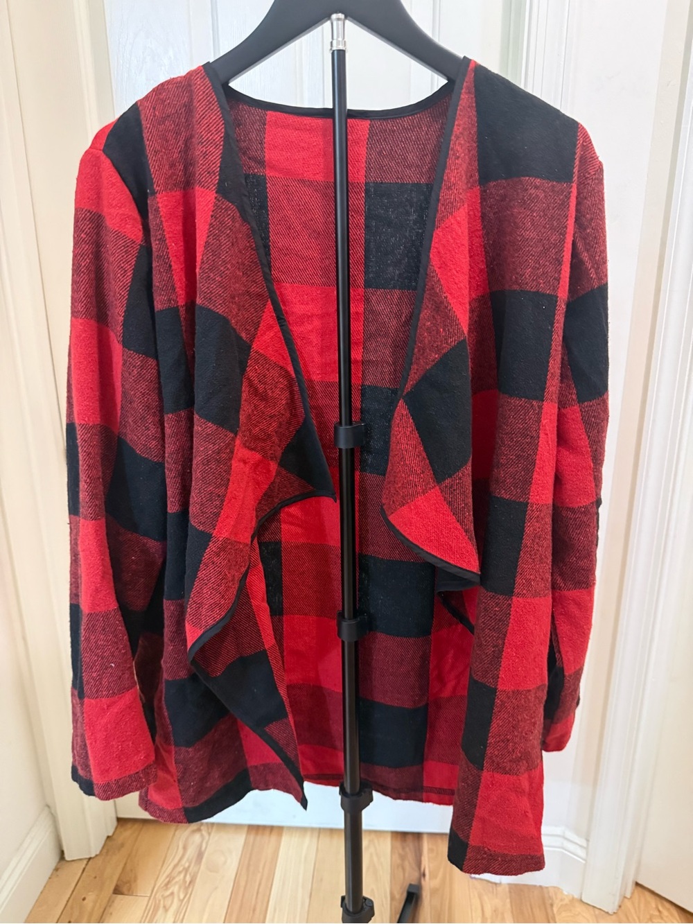 Amazon Red & Black Buffalo Check Open-Front Women's Cardigan